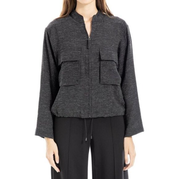 Max Studio London Zip Front Utility Jacket Charcoal Drawstring Hem Pocket M - Picture 1 of 6